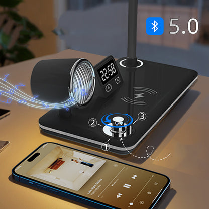 4 in 1 LED Desk Lamp with Wireless Charger Bluetooth Speaker and Alarm Clock-Black