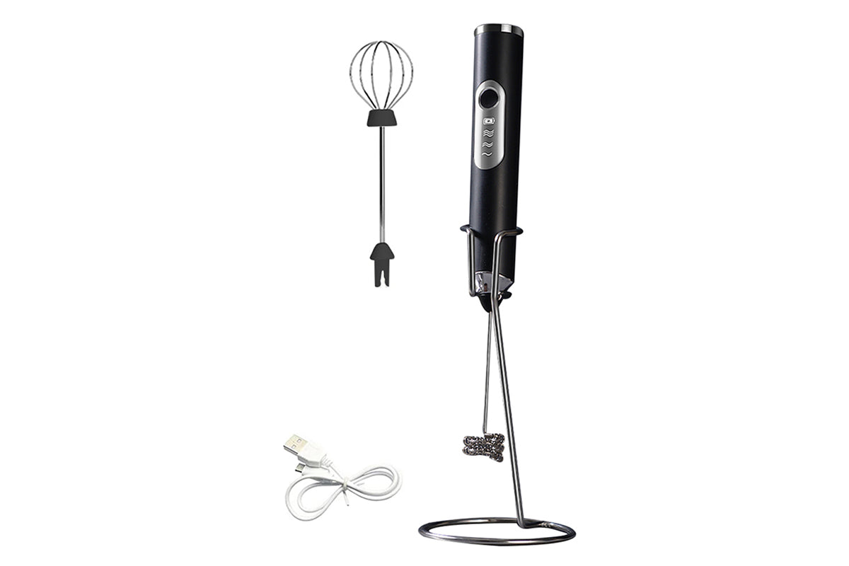 Electric Milk Frother Handheld Mini Drink Mixer Whisk Drink Foam Mixer with USB Rechargeable Frother for Coffee Latte-Black