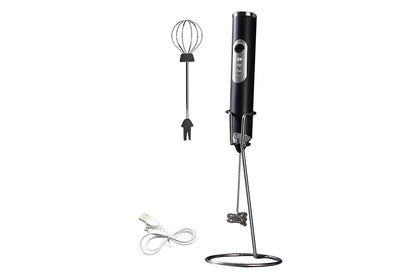 Electric Milk Frother Handheld Mini Drink Mixer Whisk Drink Foam Mixer with USB Rechargeable Frother for Coffee Latte-Black