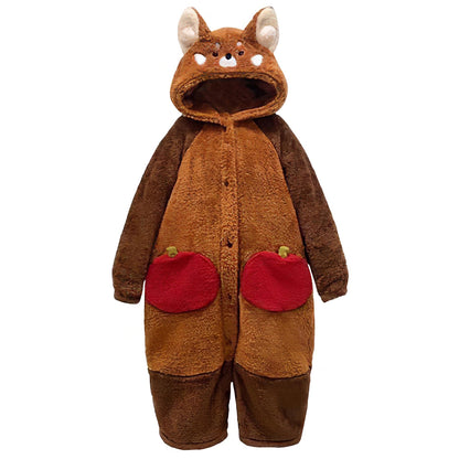 Women Hooded Pajamas Winter Sleepwear Plush Onesie Pajama with Pockets -Raccoon