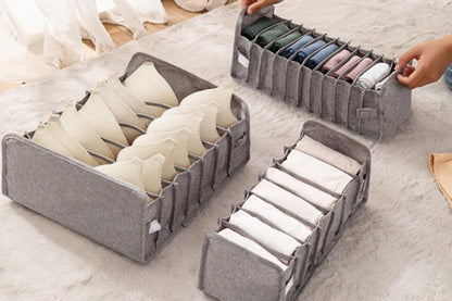 Set of 3 Foldable Drawer Organizer Dividers Cloth Storage Box-Gray