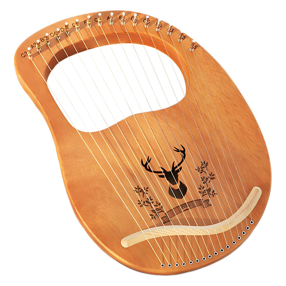 Lyre Harp 16 Metal Strings Mahogany Body Lyra Harp Musical Instrument with Turning Wrench Picks Digital Note Sticker
