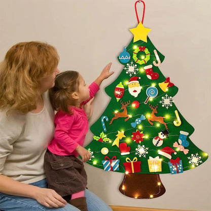 DIY Lighted Felt Christmas Tree Set Hanging Xmas Decorations with 3-Meter String Light