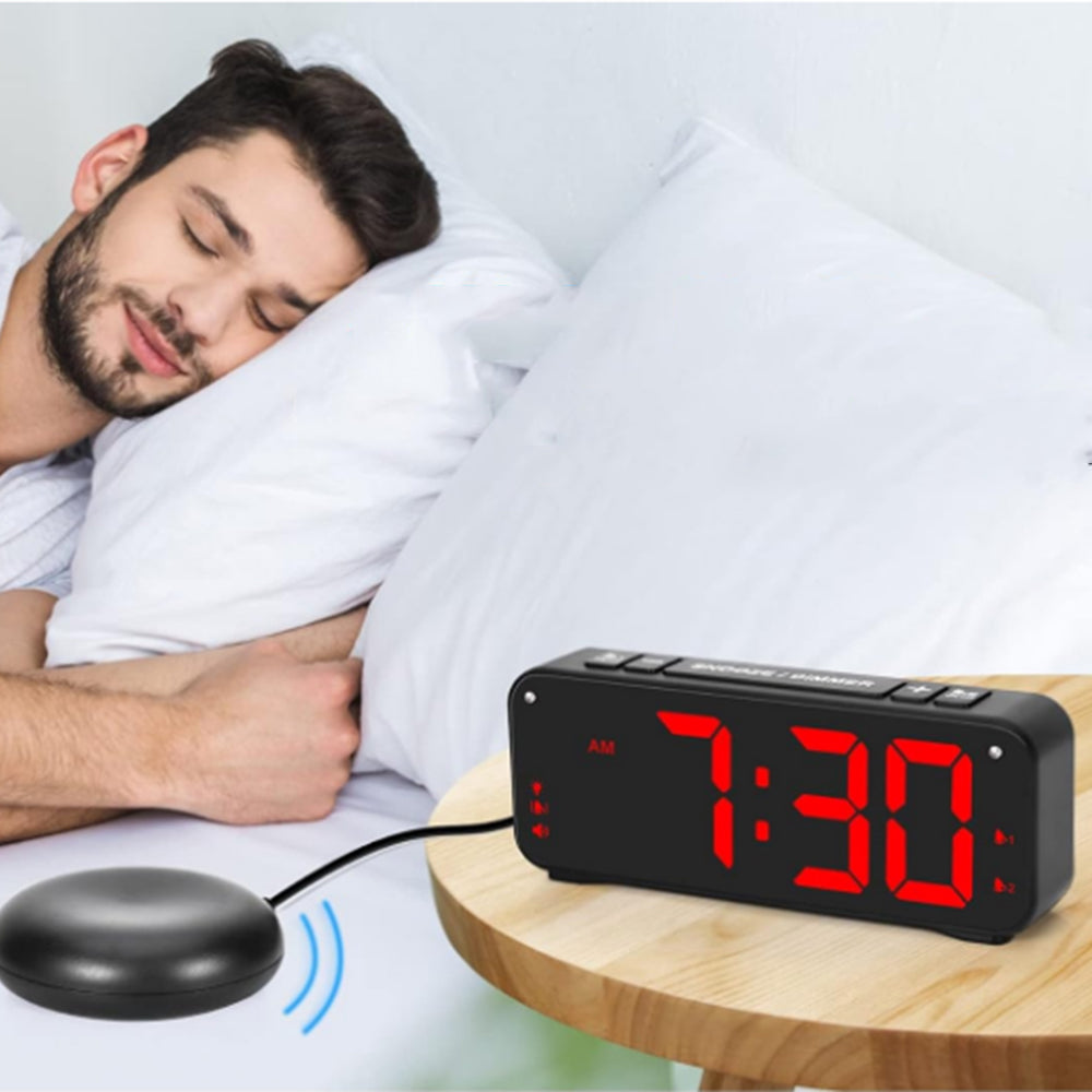 Digital Alarm Clock with Vibration Bed Shaker for Heavy Sleepers Black