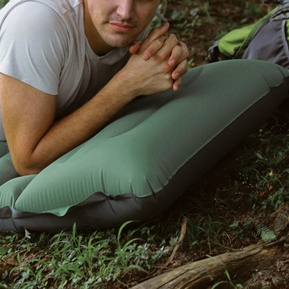 Inflatable Camping Sleeping Pad Lightweight Built-in Pump Air Mattress Camping Mat with Pillow Green