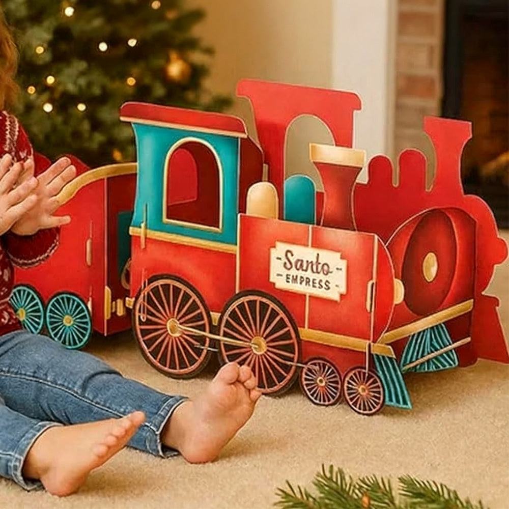 Santa Gift Train Christmas Cardboard Gift Box ¨C Present Holder Home Decoration Style 1