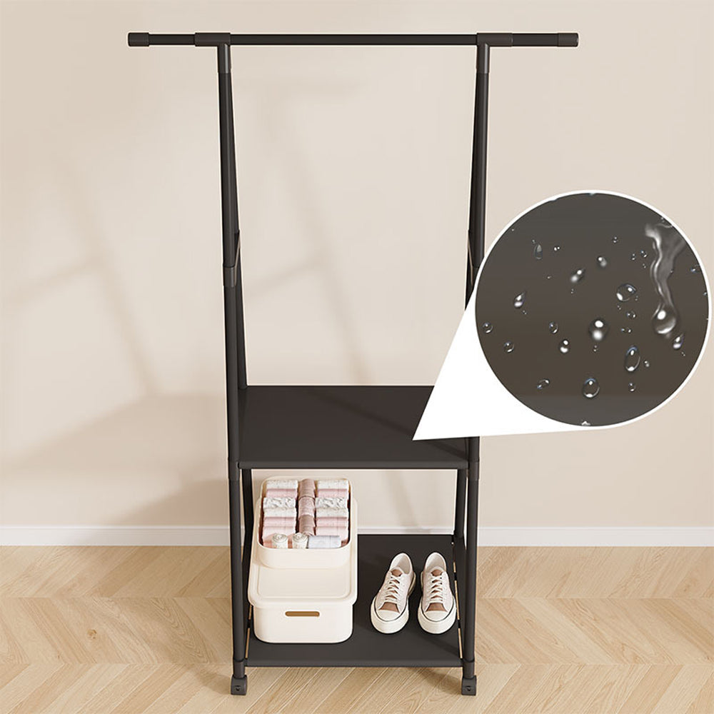 Free Standing Clothes Rack with Wheels and Shelf-Black