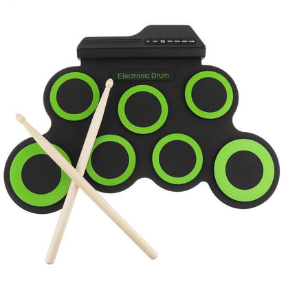 Electric Drum Kit Portable Tabletop Drum Set Digital Drum Pads Gifts for Kids Beginners-Green