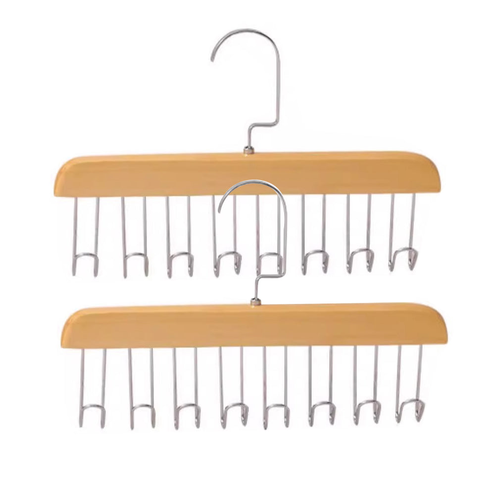 Set of 2Pcs Multi-Hook Bra Hanger Scarf Belt Organizer Space Saving Hangers Wood Color