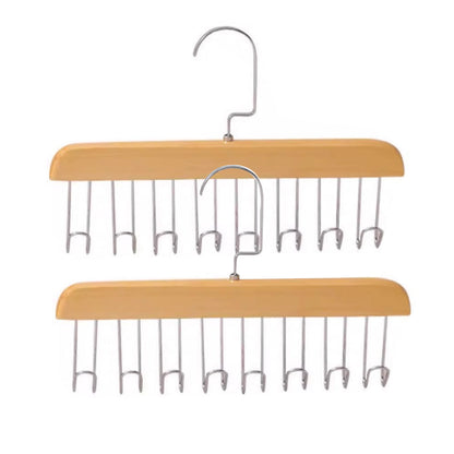 Set of 2Pcs Multi-Hook Bra Hanger Scarf Belt Organizer Space Saving Hangers Wood Color