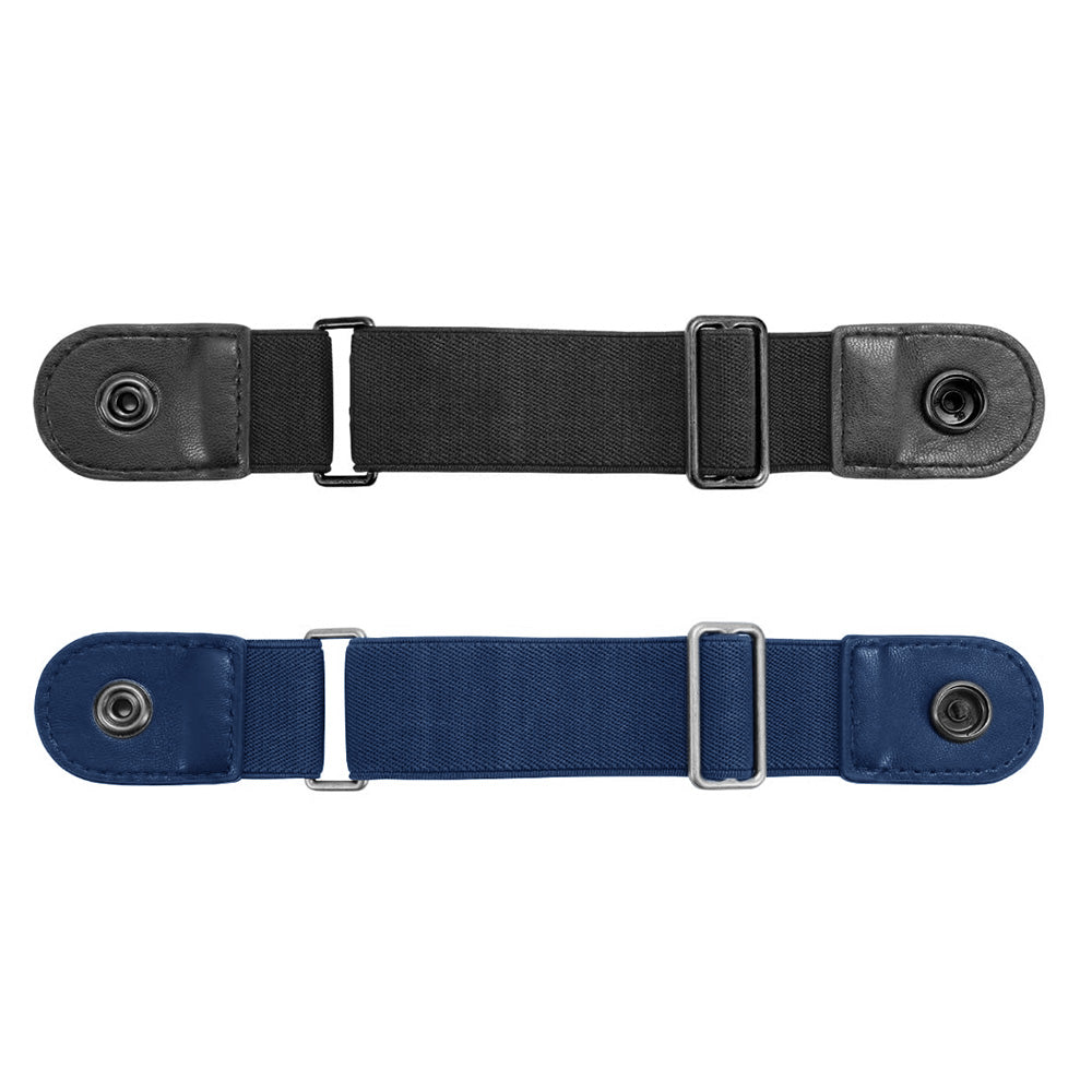 2Pcs Elastic Side Buckle Belt for Jeans Pants Unisex Adults Adjustable Waistband Stretch-Black