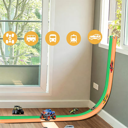 DIY Flexible Car Track Set Bendable Race Track with 4 Toy Cars - Orange