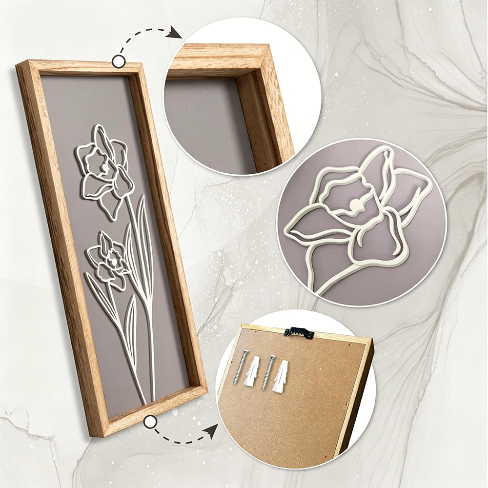 4 Piece Set Wood Frame Floral Hollow Out Wall Art