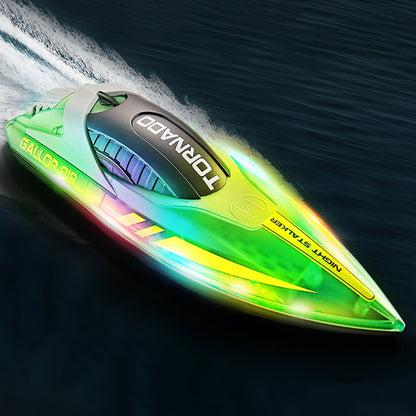 Remote Control Boat with Color LED Lights for Pool Lake - Green