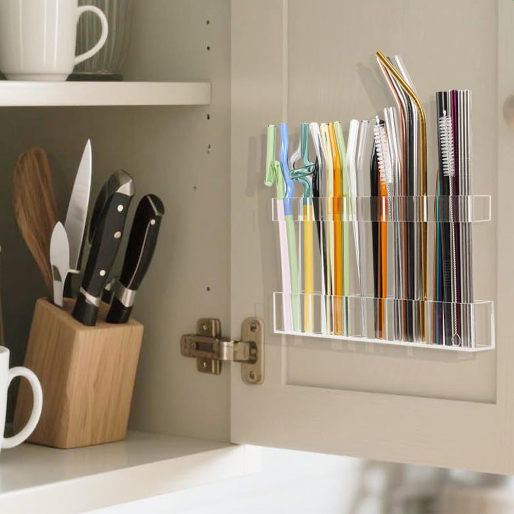 Door Mounted Acrylic Straw Holder Set for Cabinet Door Tumbler Straw Storage Organizer