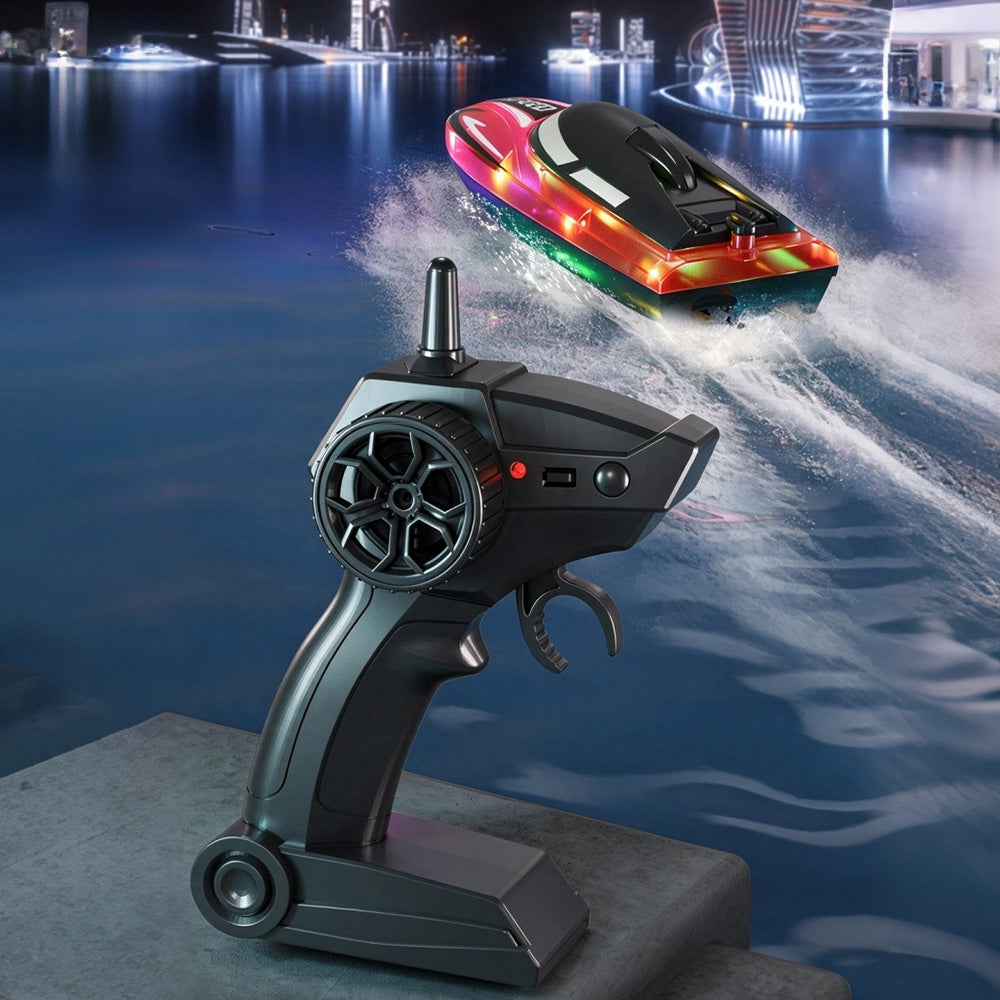 Transparent LED Dual Motor Remote Control Speedboat with 2.4G Radio - Red
