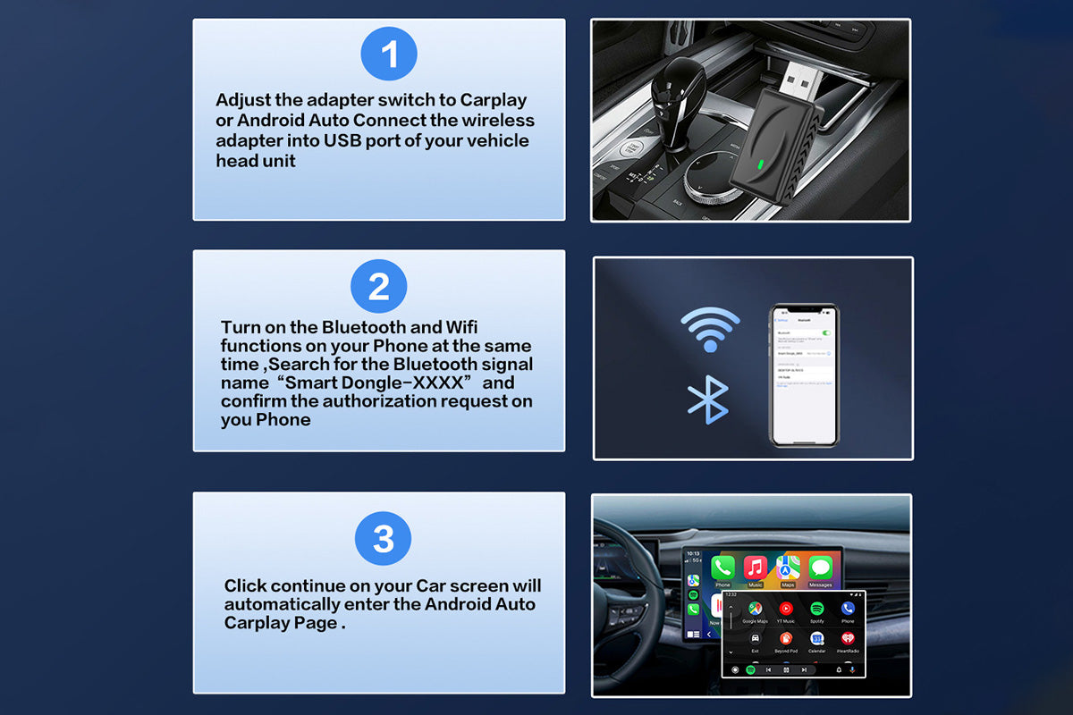 2 in 1 Carplay Android Auto Wireless Adapter Auto Connect USB Dongle For Wired Carplay Android