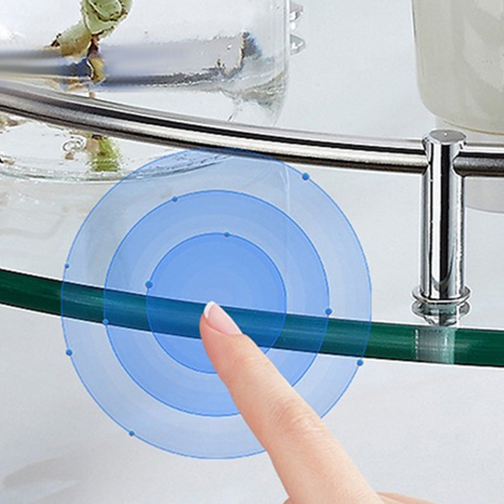 Glass Corner Bathroom Shelf with Stainless Steel Guard Rail