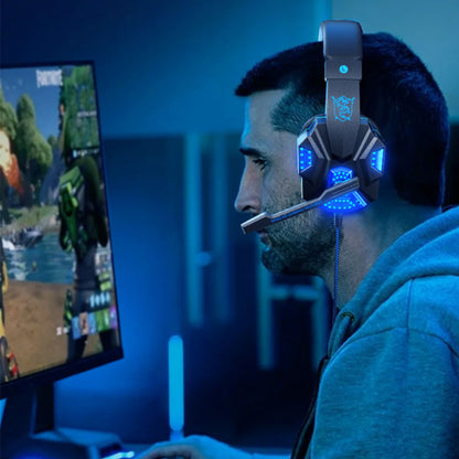 3.5mm Wired Gaming Headset with Mic LED Light Gaming Headphones for Laptop Computer Cellphone Blue