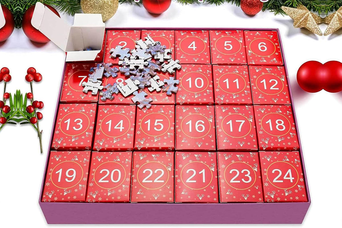 Christmas Advent Calendar 1008 Pieces Jigsaw Puzzles 24 Box Christmas Puzzle Countdown Calendar Funny Christmas Game Gift