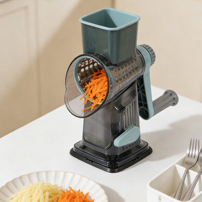 Rotary Vegetable Chopper 3-Blade Cylinder Hand-Cranked Slicer Shredder Grater-Green