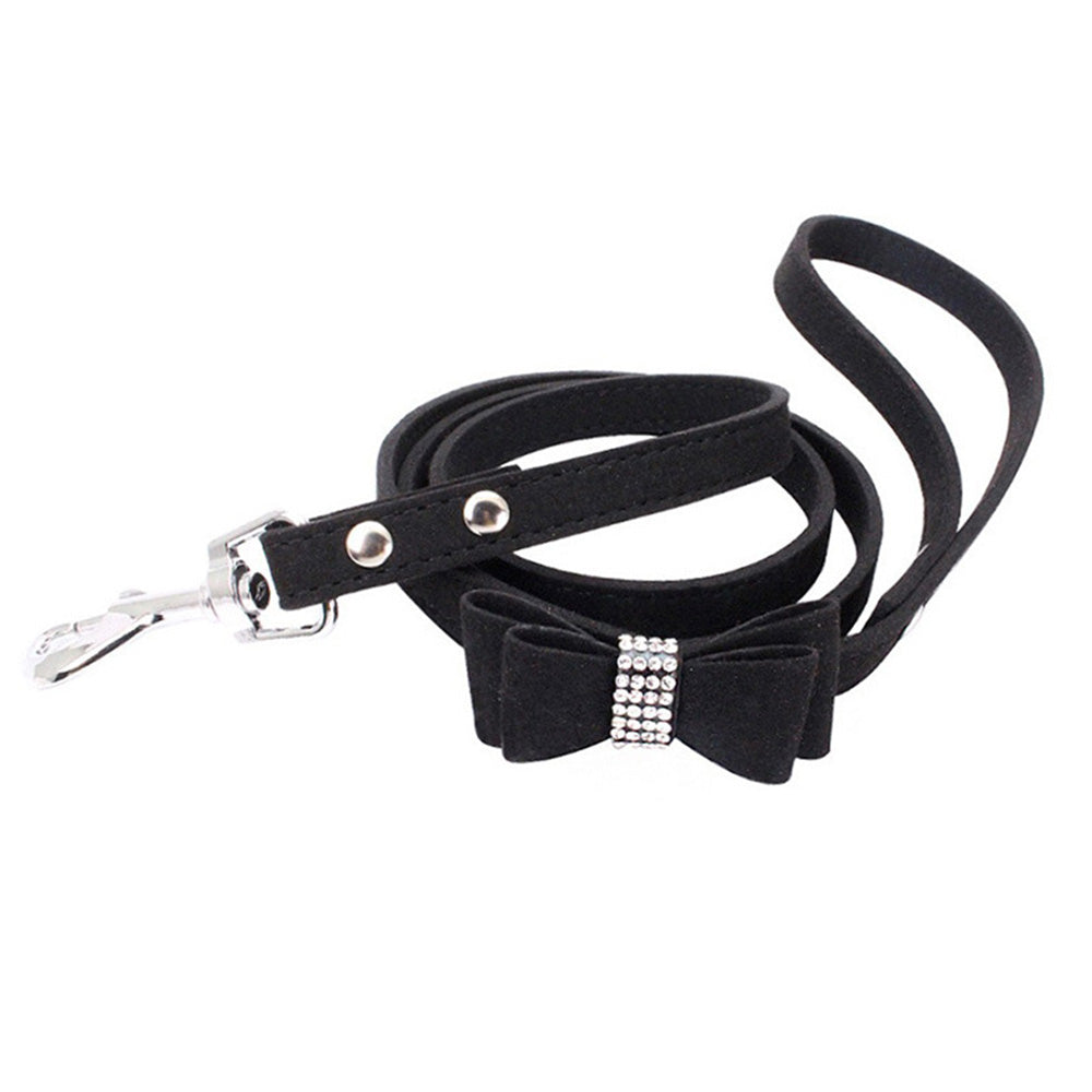 Dazzling Rhinestone Dog Collar and Leash Set with Bow Knot for Small Dogs and Puppies Black