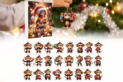 2025 Advent Countdown Calendar Monkey Christmas Hanging Ornaments -Smiling