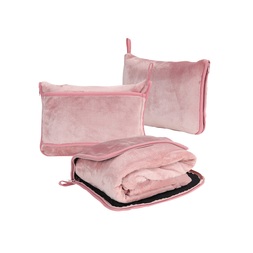 2-in-1 Travel Blanket Pillow PortableThrow Blanket for Camping Picnic Pink