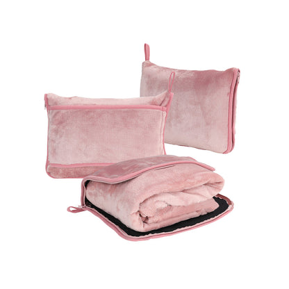 2-in-1 Travel Blanket Pillow PortableThrow Blanket for Camping Picnic Pink