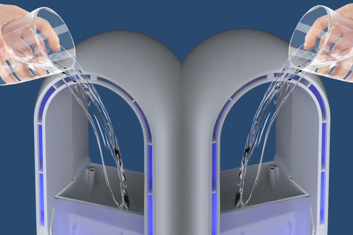 Desk Bladeless Fan with Humidifier USB-Powered Portable Air Conditioner Fan with LED Display-White