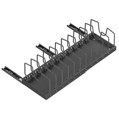 Horizontal Pull Out Organizer for Pots and Pans Sliding Storage Rack with Dividers for Kitchen Black