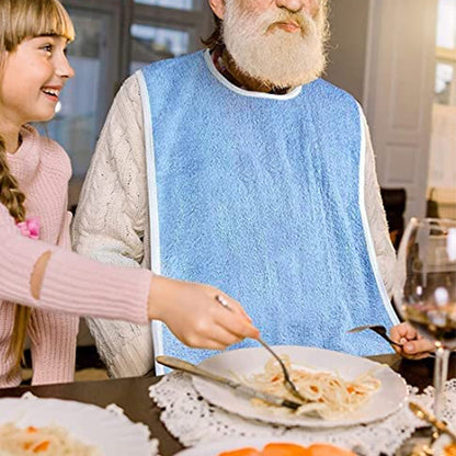 2pcs Washable Bibs for Elderly Microfiber Bib for Eating Cooking Blue