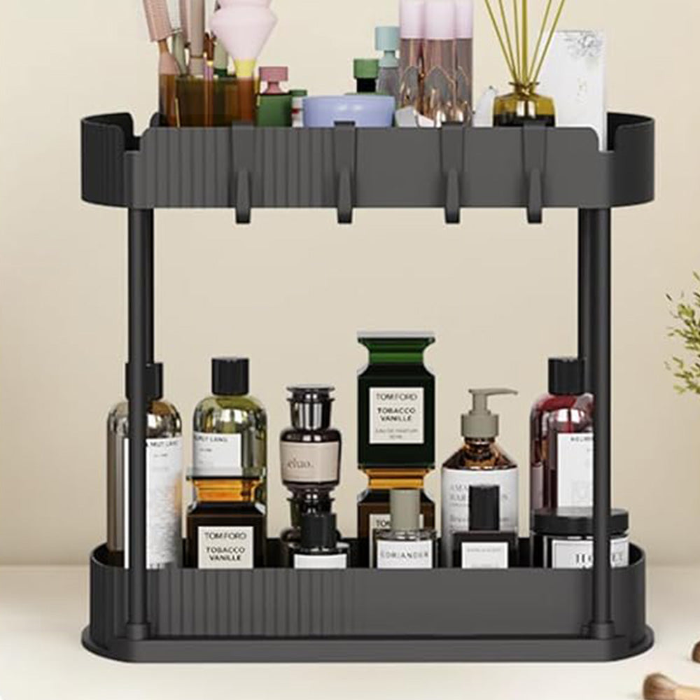 2Pcs Pull Out Storage Organizer Under Sink Shelf with 8 Hooks for Home Use