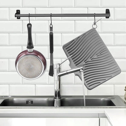 Silicone Dish Drying Mat for Kitchen Counter Non-Slip Drain Pad Grey