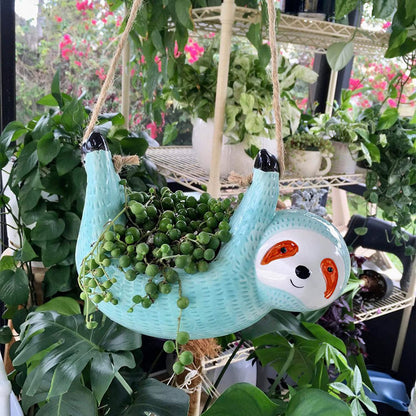 Sloth Hanging Planters Pots Cute Wall Planter Succulent Air Plants Cactus Ceramic Flower Pot-Blue