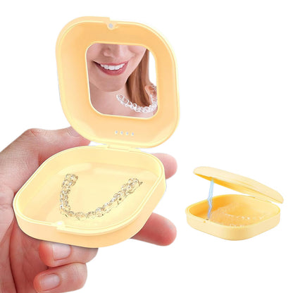 Retainer Case with Mirror and Retainer Removal Tool Mouth Guard Storage Box-Yellow
