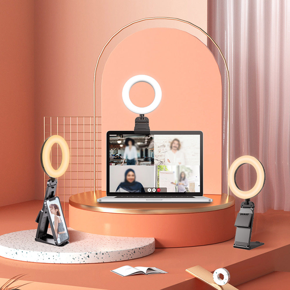 Ring Light with Stand for Desk Clip On LED Selfie Light Desktop for Zoom Meeting