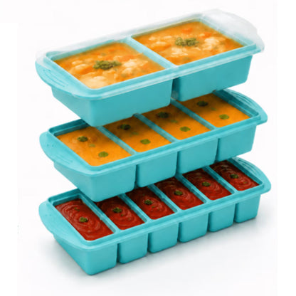 3 Pack Silicone Freezer Trays with Lids for Soup Sauce Meal Prep Storage-Blue