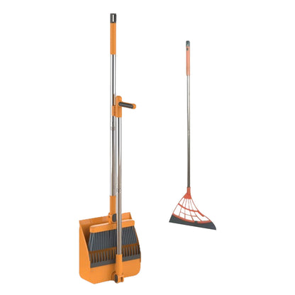 180-Degree Rotating Broom and Foldable Standing Dustpan Set with Scraper for Home Office Orange