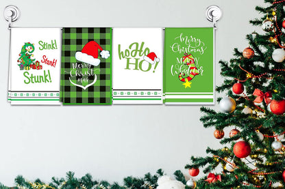 4Pcs Set Christmas Kitchen Towels Grinch Hand Inspirited Towel Merry Christmas Decorative Xmas Absorbent Dish Towels-Style 1