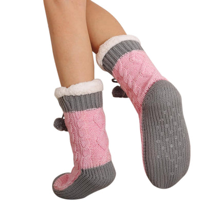 Womens Slipper Fuzzy Grip Socks Fluffy Winter Warm Thermal Grip Socks-Pink