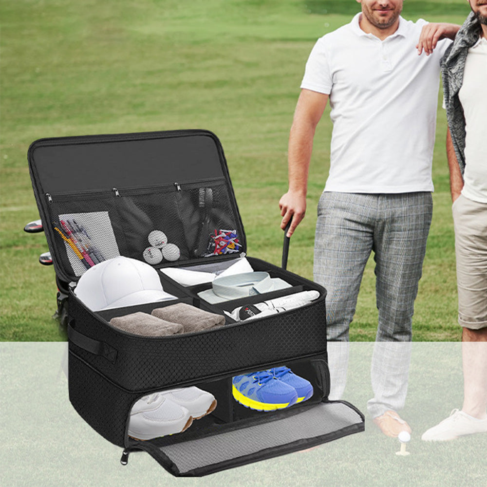 2-Layer Golf Trunk Organizer Golf Accessories Locker with Separate Compartment for Shoes Clothes Gloves
