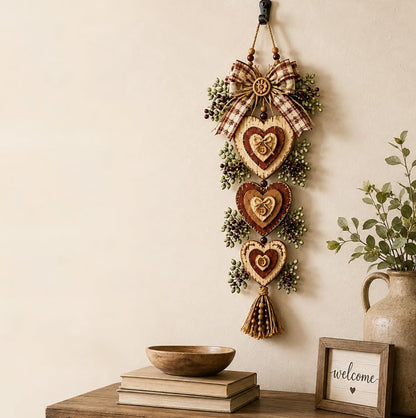 Rustic Engineered Wood Wall Hanging Farmhouse Layered Door Hanging - Heart