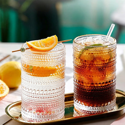 4 Piece Relief Pattern Glass Cups Set for Beer Juice Cocktail