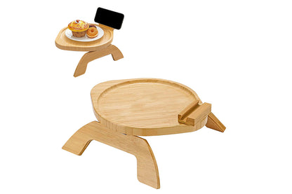 2pcs Bamboo Foldable Clip On Sofa Armrest Tray with Phone Holder-Round