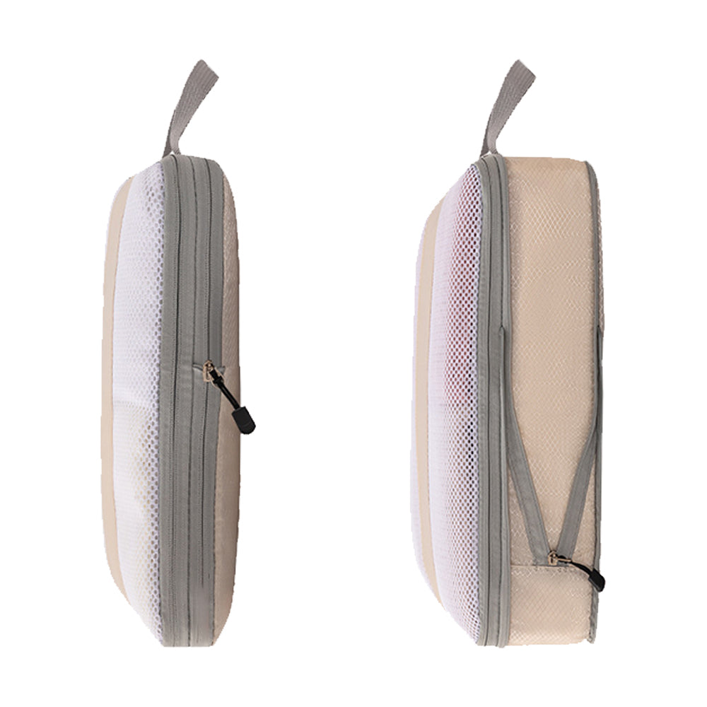 3Pcs Compression Packing Cubes for Travel Lightweight Storage Bags Set-Beige