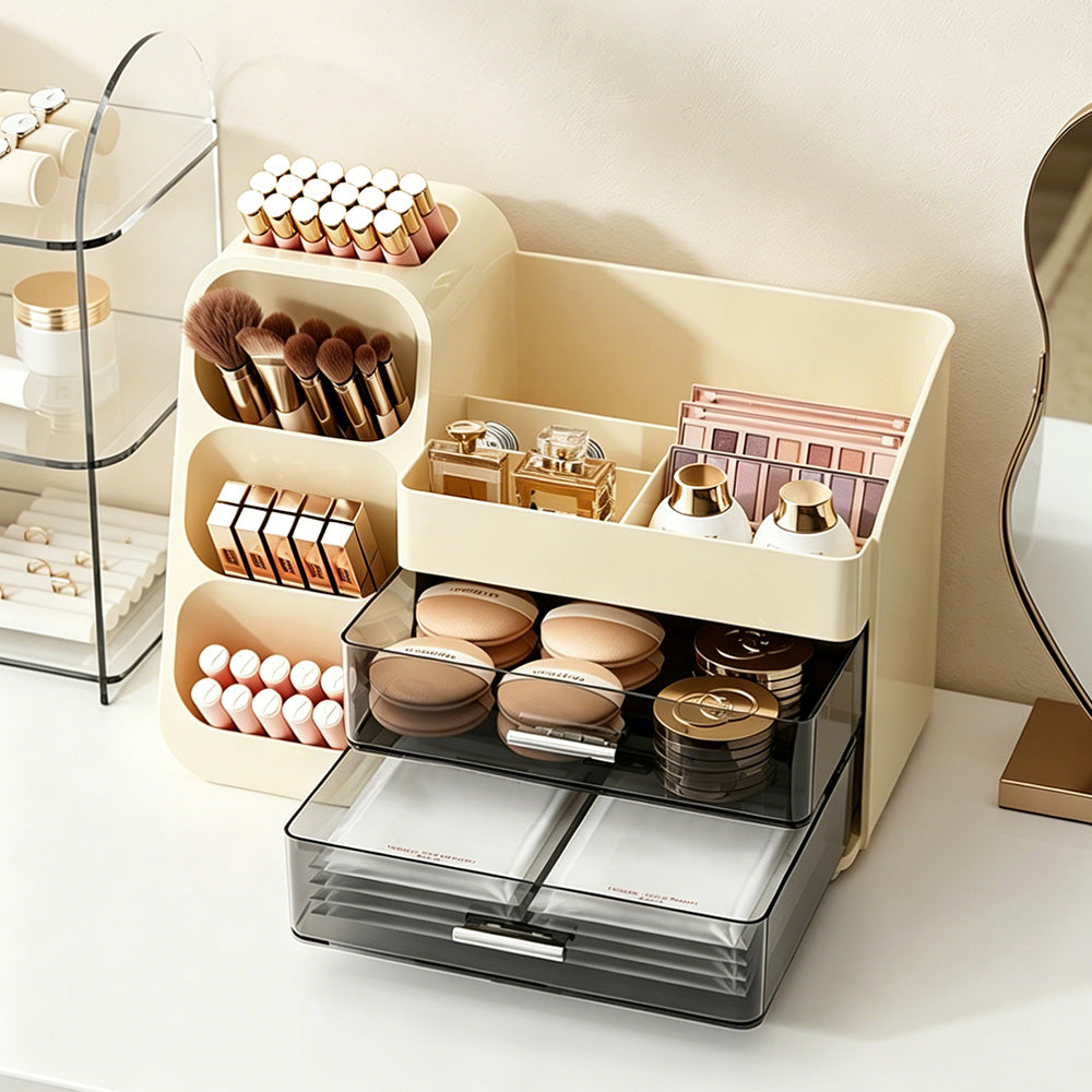 Cosmetic Organizer for Skincare Storage for Dresser Table Top-Beige