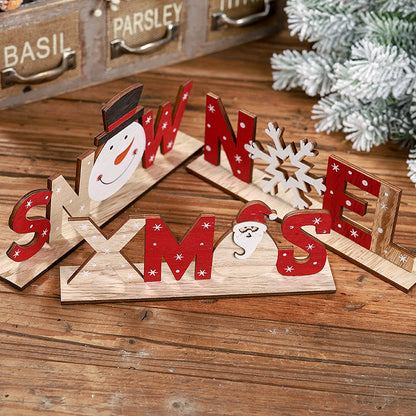 3Pcs Wooden Christmas Decoration Ornaments Xmas Mantel Decor Table Top Ornaments