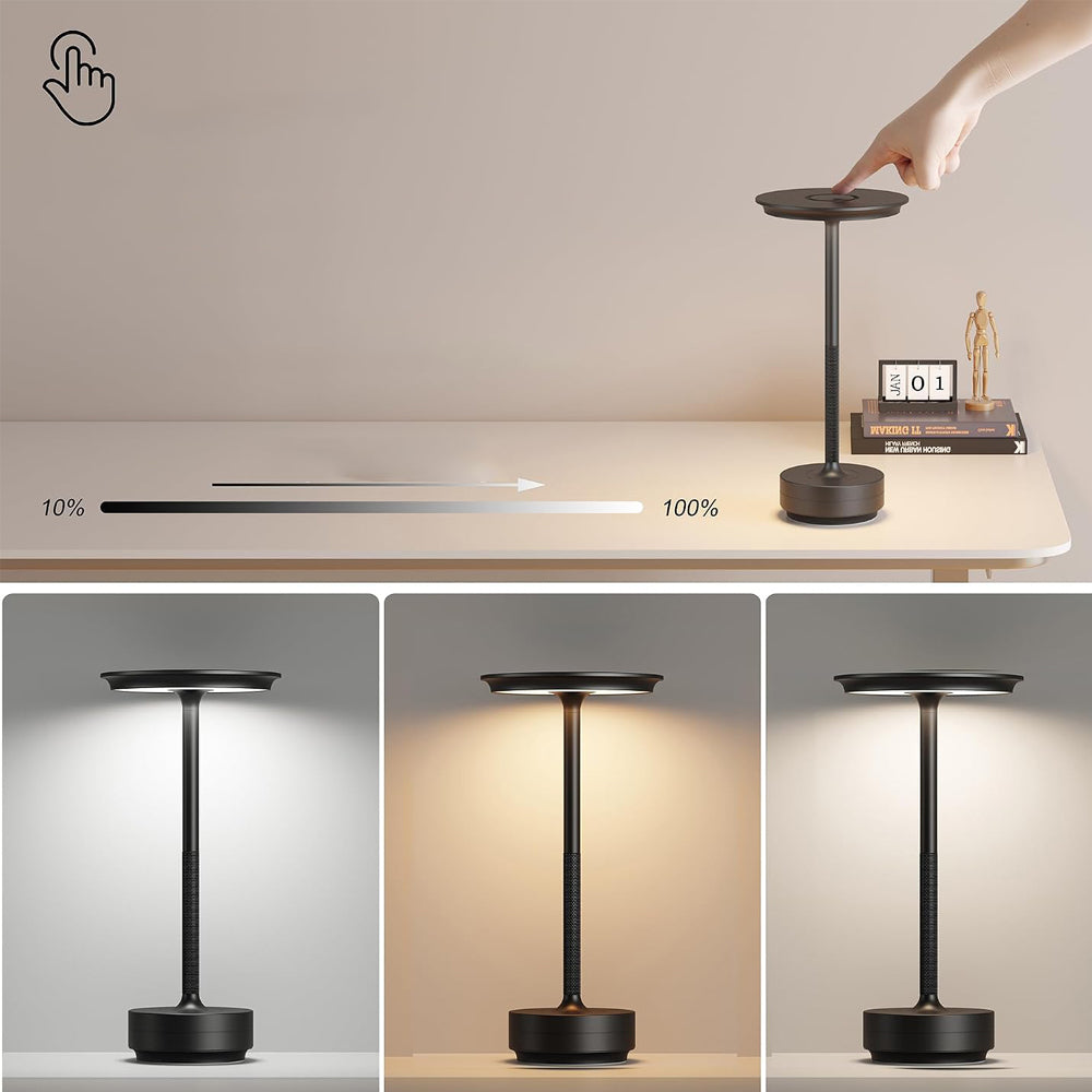 Retro Rechargeable Table Lamp with 3 Color Temperatures - Black