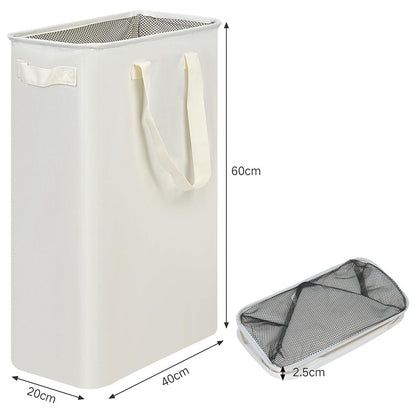 Slim Collapsible Laundry Basket with Handles for Small Spaces Beige